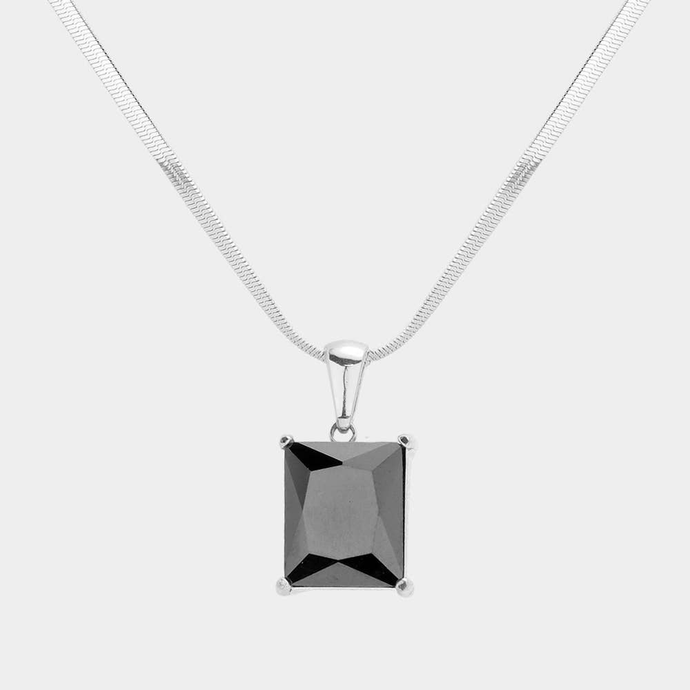 18K Gold Dipped CZ Rectangle Pendant Necklace
