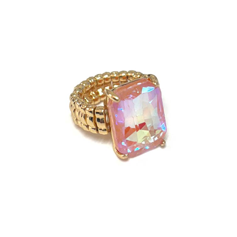 Rectangular Glass Cocktail Cut Stretched Adjustable Ring