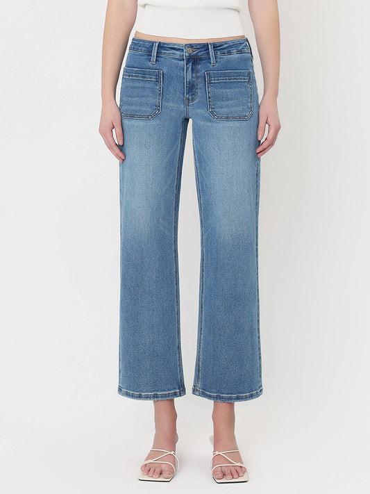 MEDIUM WASH PATCH POCKET JEANS