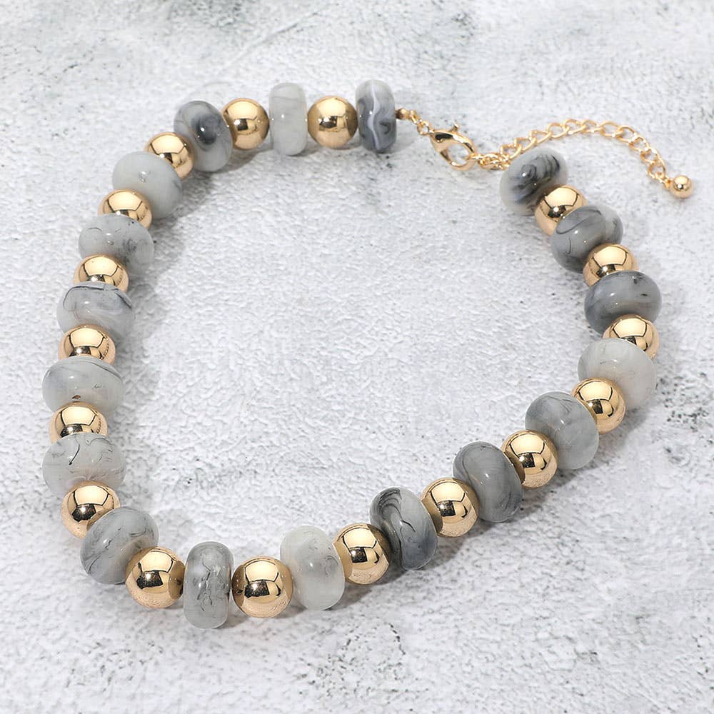 Chunky Resin Disc Metal Ball Beaded Statement Necklace