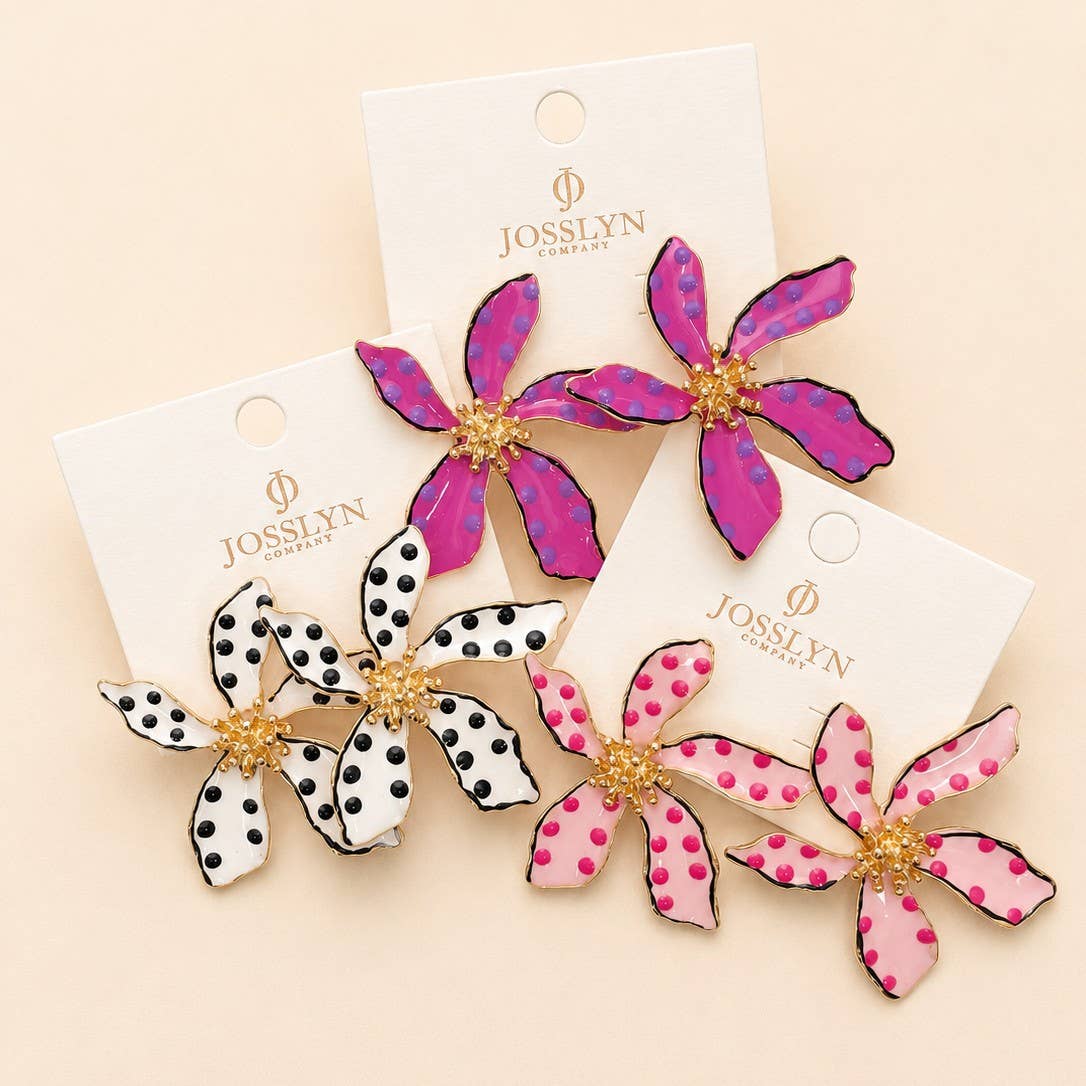 POLKA DOT FLOWER STUD EARRINGS