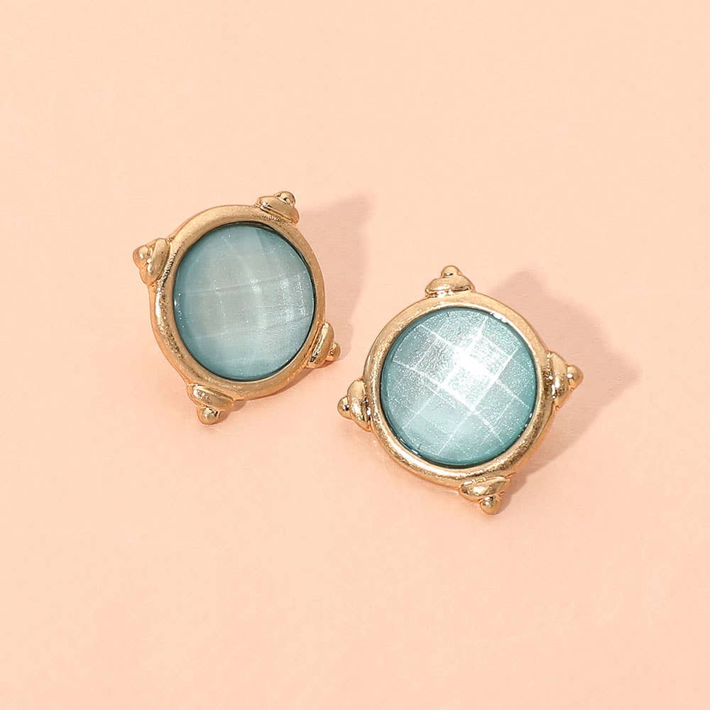 Round Cabochon Stud Earrings