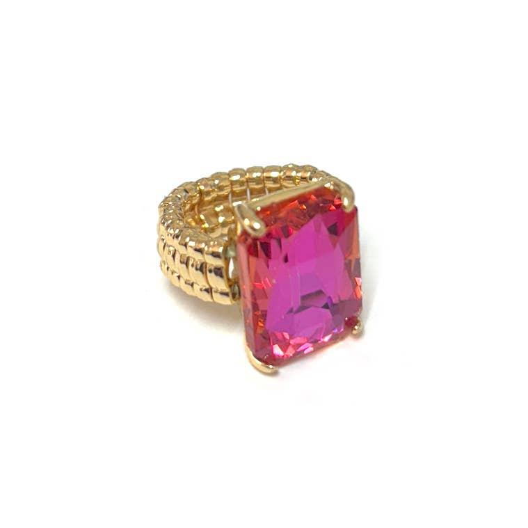 Rectangular Glass Cocktail Cut Stretched Adjustable Ring