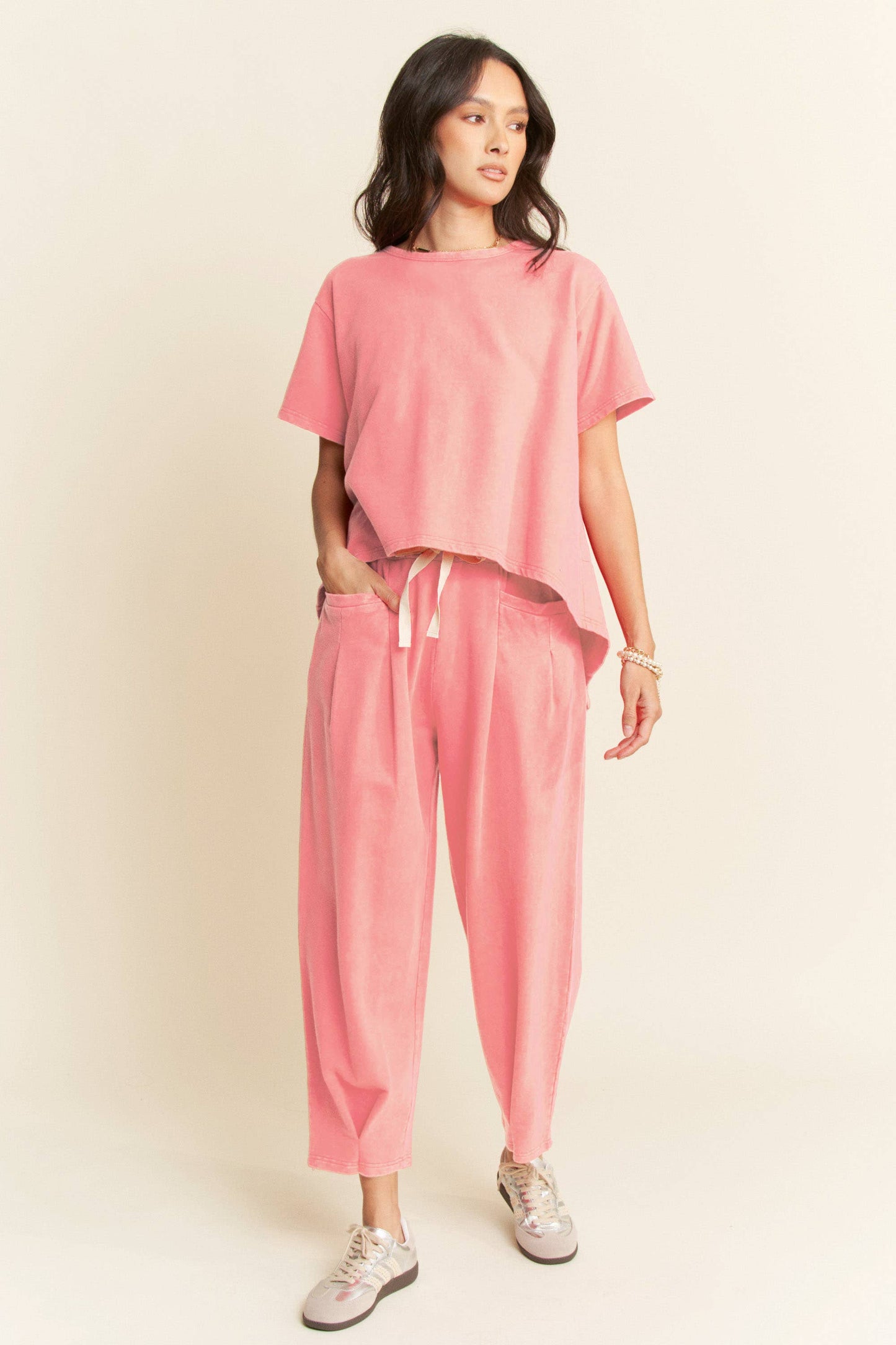 DETP40335-GARMENT WASHED PLEAT TOP PANTS SET