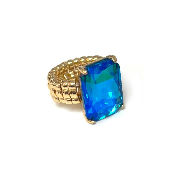 Rectangular Glass Cocktail Cut Stretched Adjustable Ring