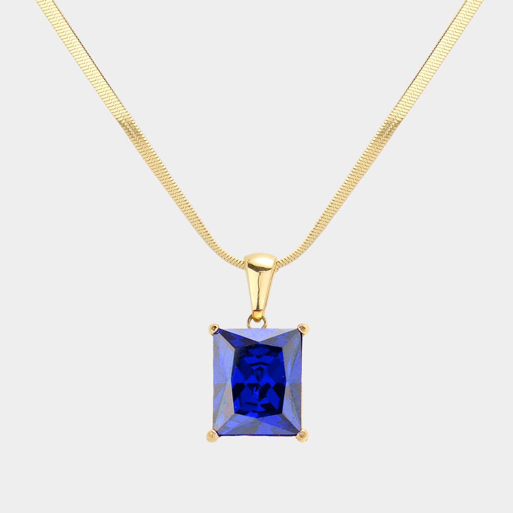 18K Gold Dipped CZ Rectangle Pendant Necklace