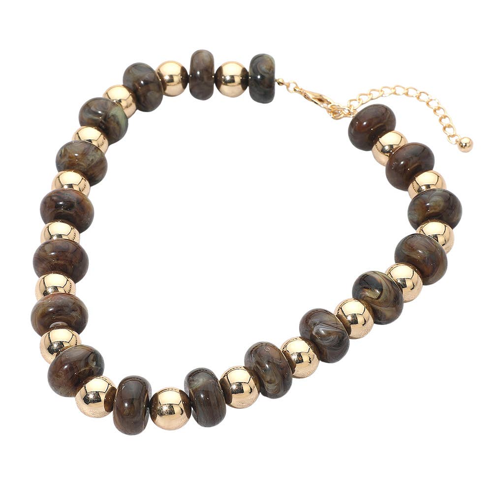 Chunky Resin Disc Metal Ball Beaded Statement Necklace