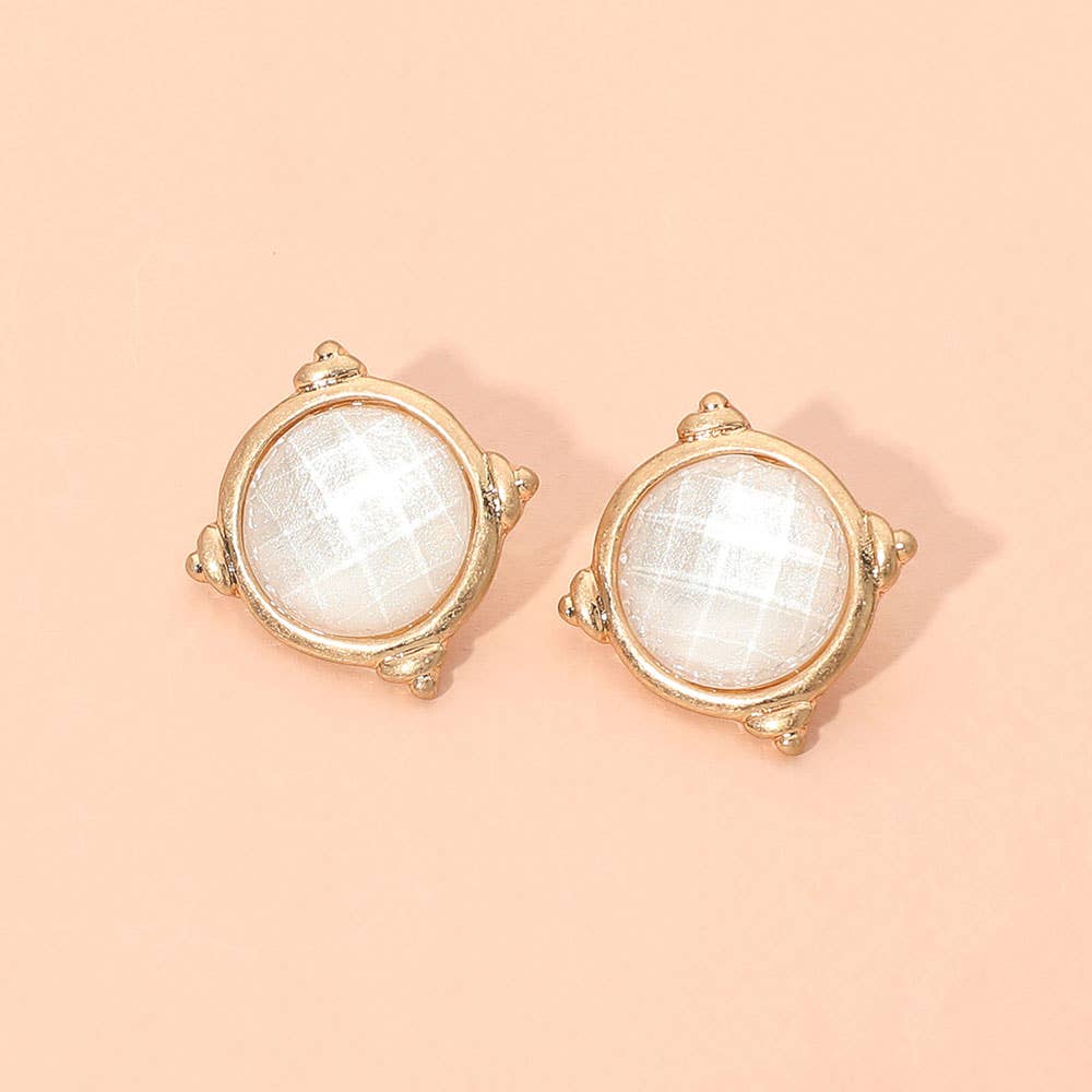 Round Cabochon Stud Earrings