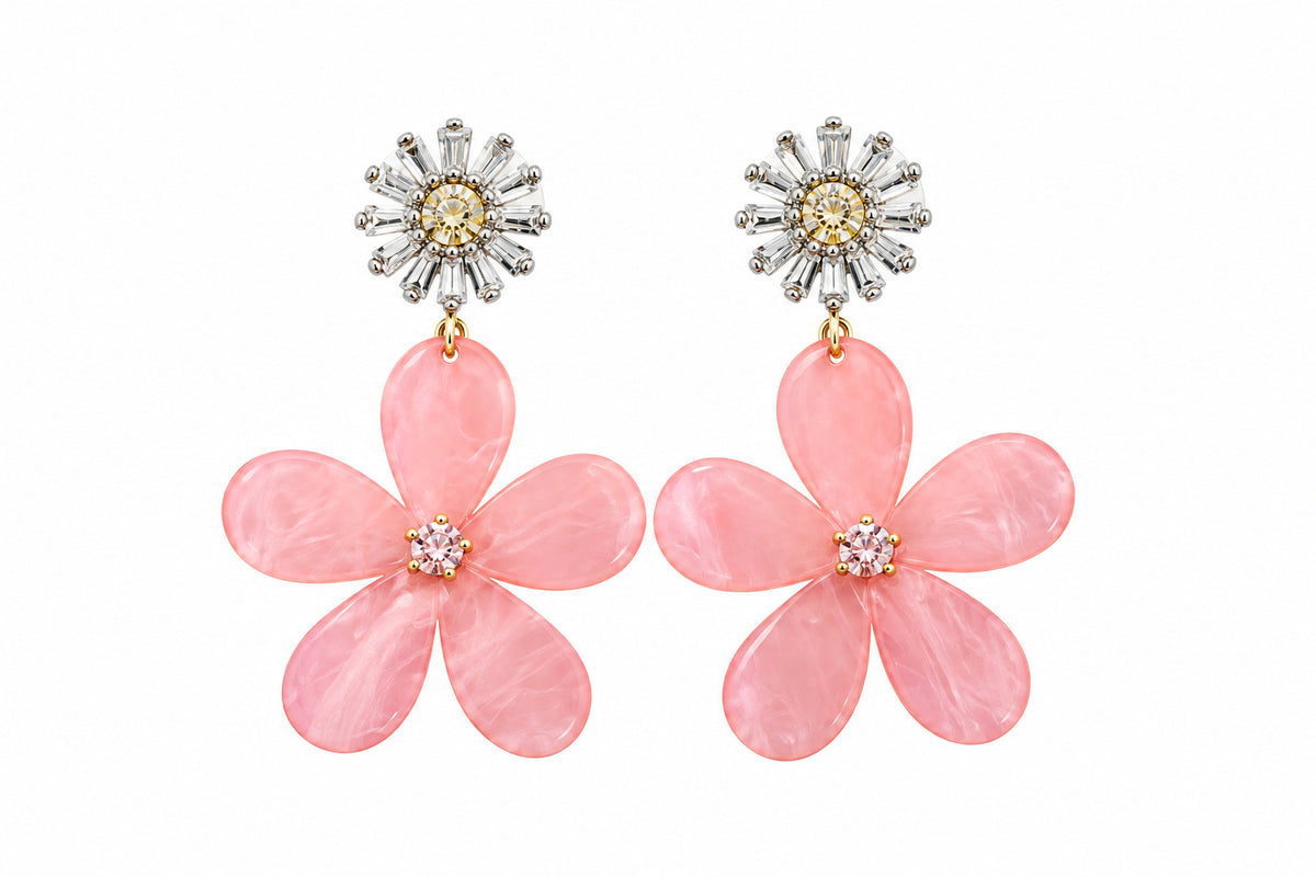 Water Resistant Pink Acrylic Flower Earring
