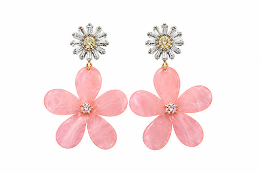 Water Resistant Pink Acrylic Flower Earring