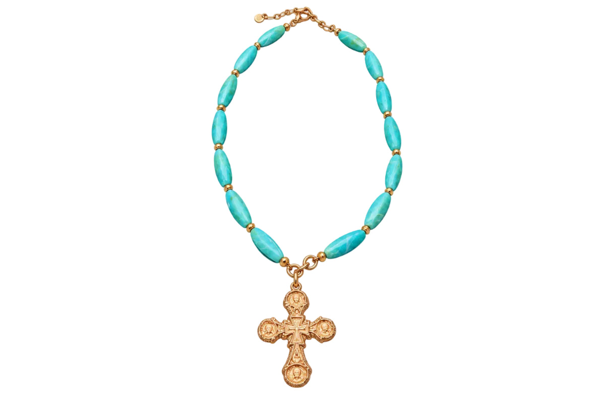 CROSS PENDANT TURQ NECKLACE