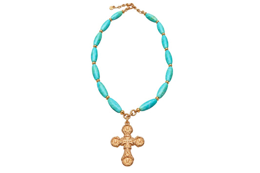 CROSS PENDANT TURQ NECKLACE