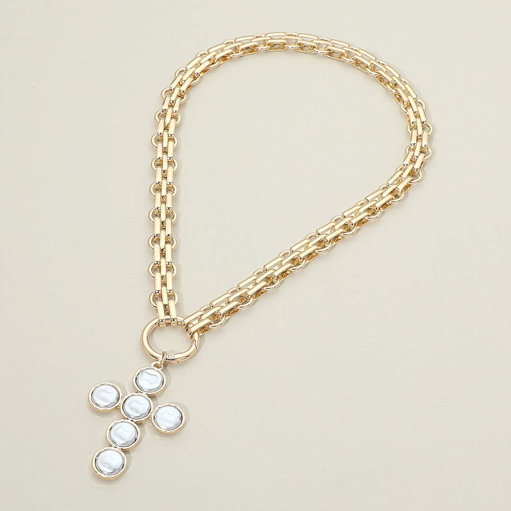 Pearl Cross Charm Necklace