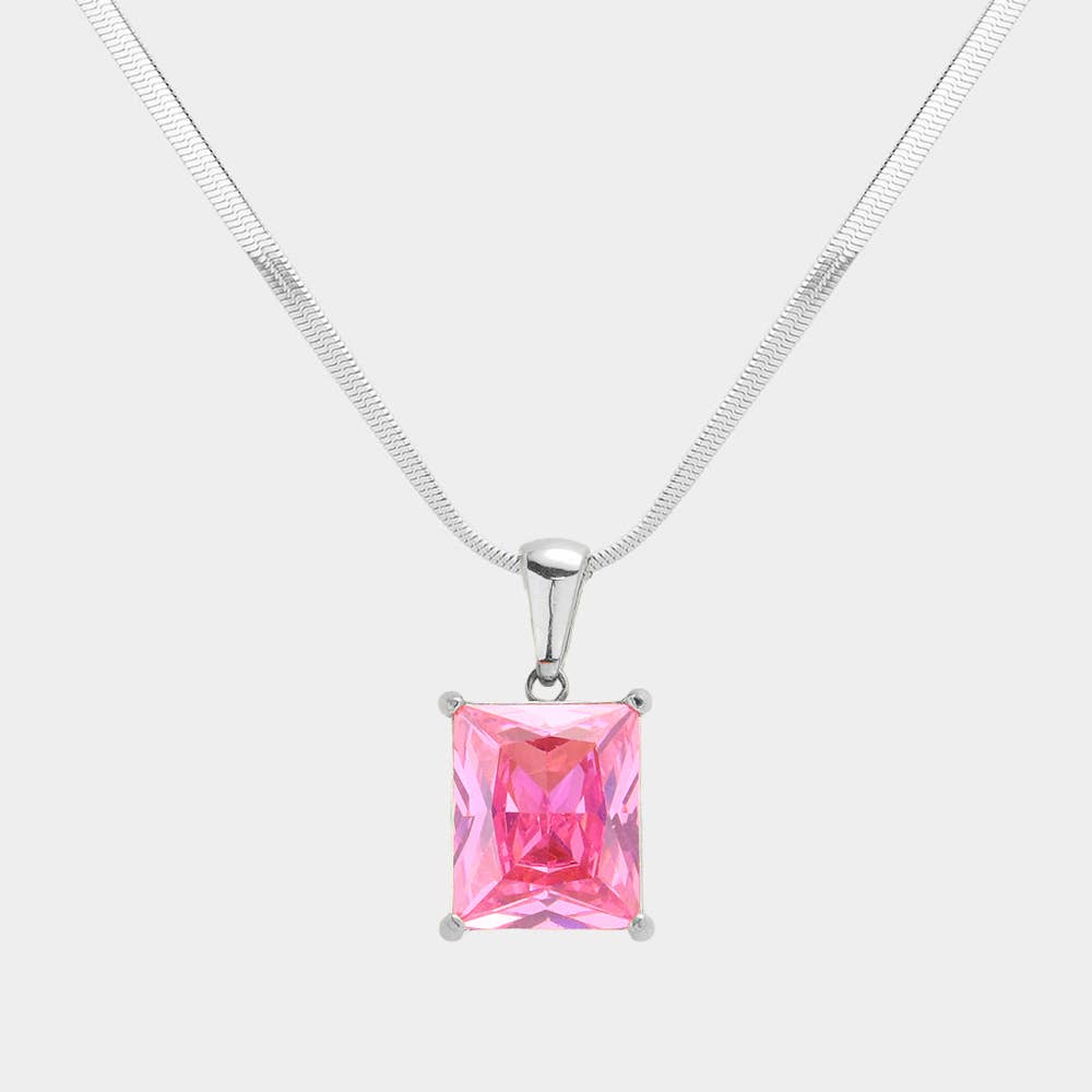 18K Gold Dipped CZ Rectangle Pendant Necklace