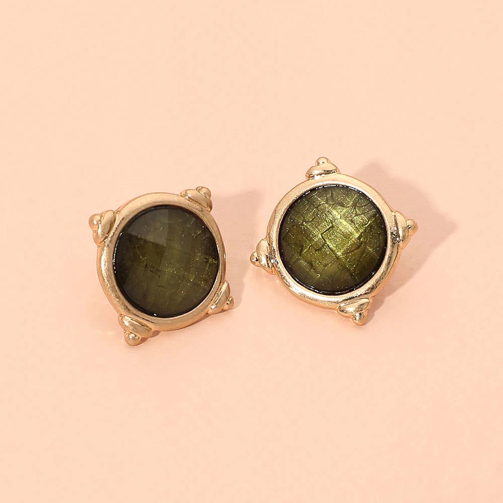 Round Cabochon Stud Earrings
