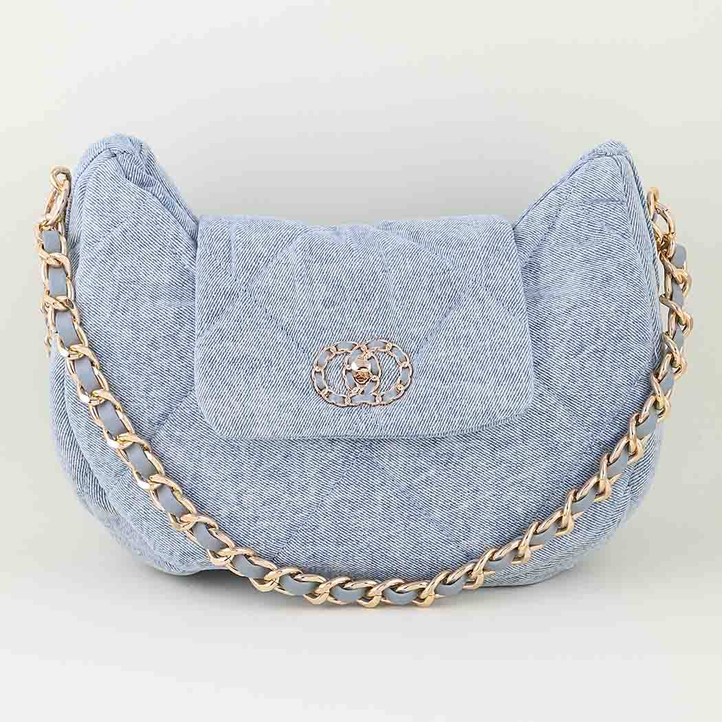 Quilted Washed Denim Crossbody Bag