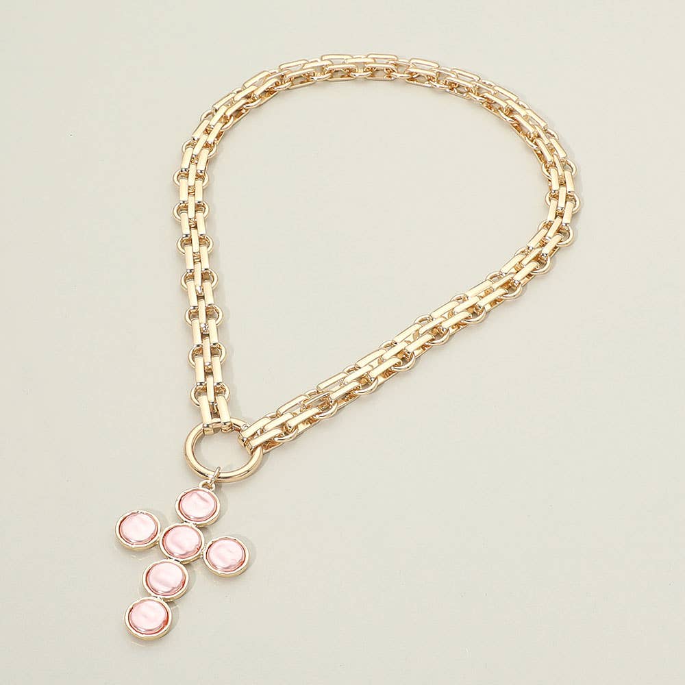 Pearl Cross Charm Necklace