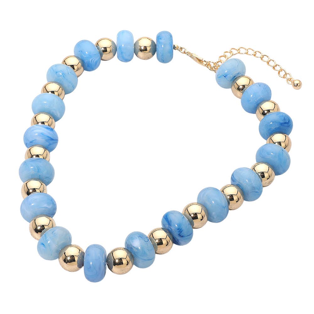 Chunky Resin Disc Metal Ball Beaded Statement Necklace
