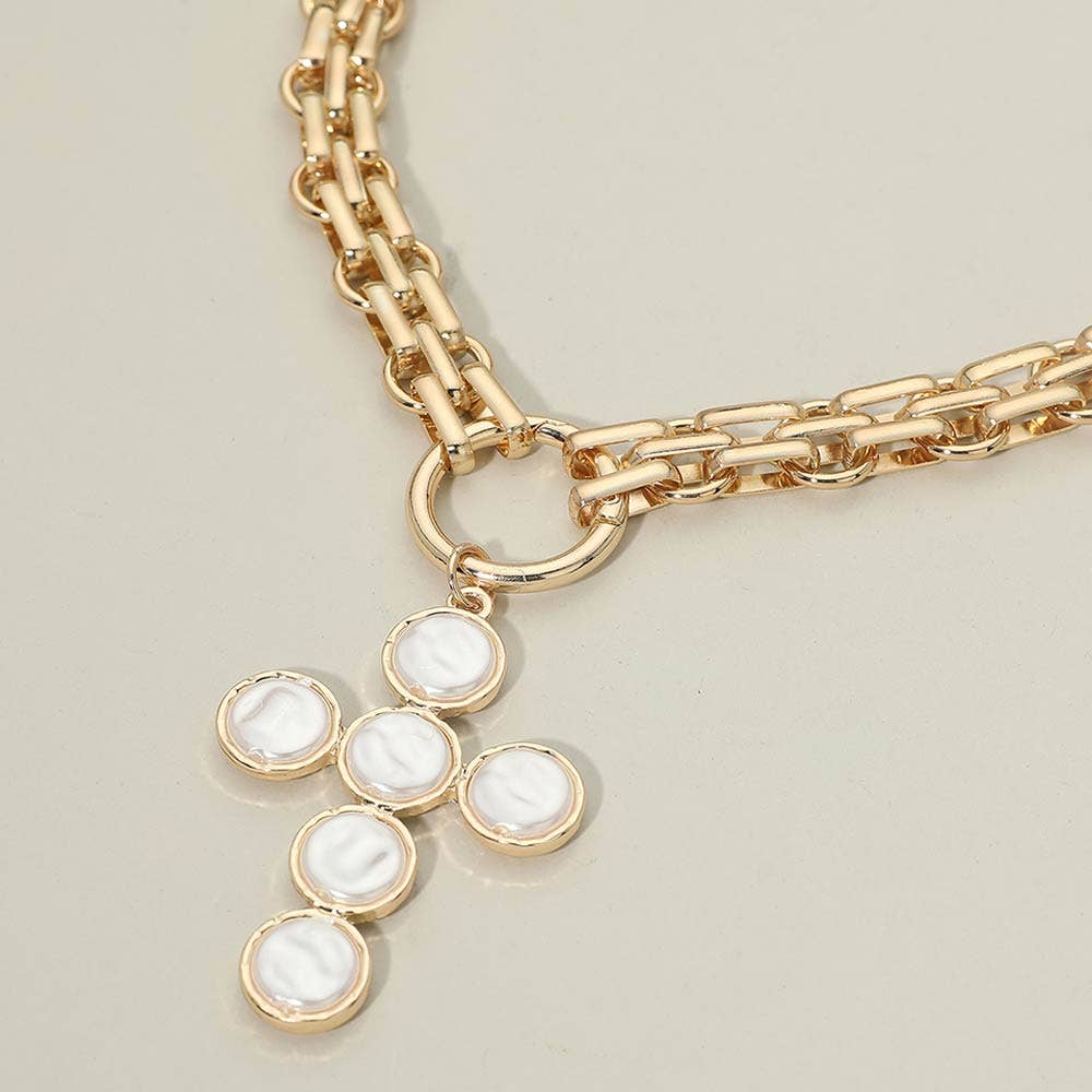 Pearl Cross Charm Necklace