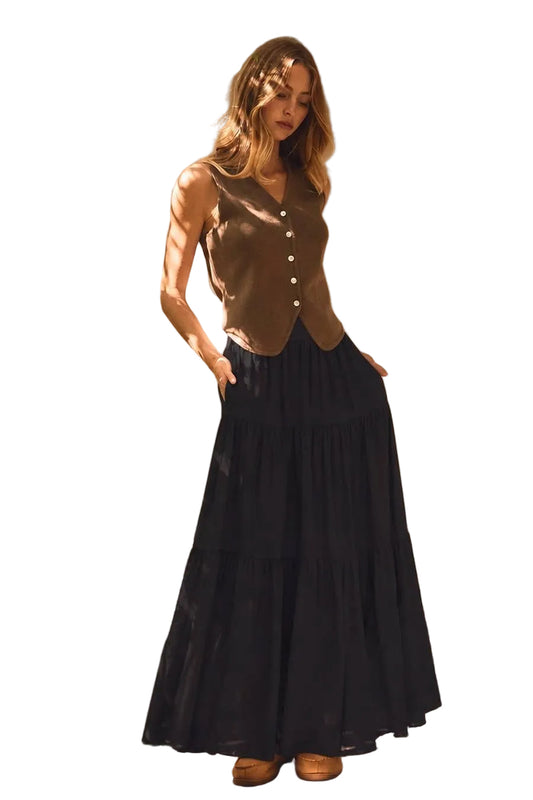Solid Tired Midi Skirt