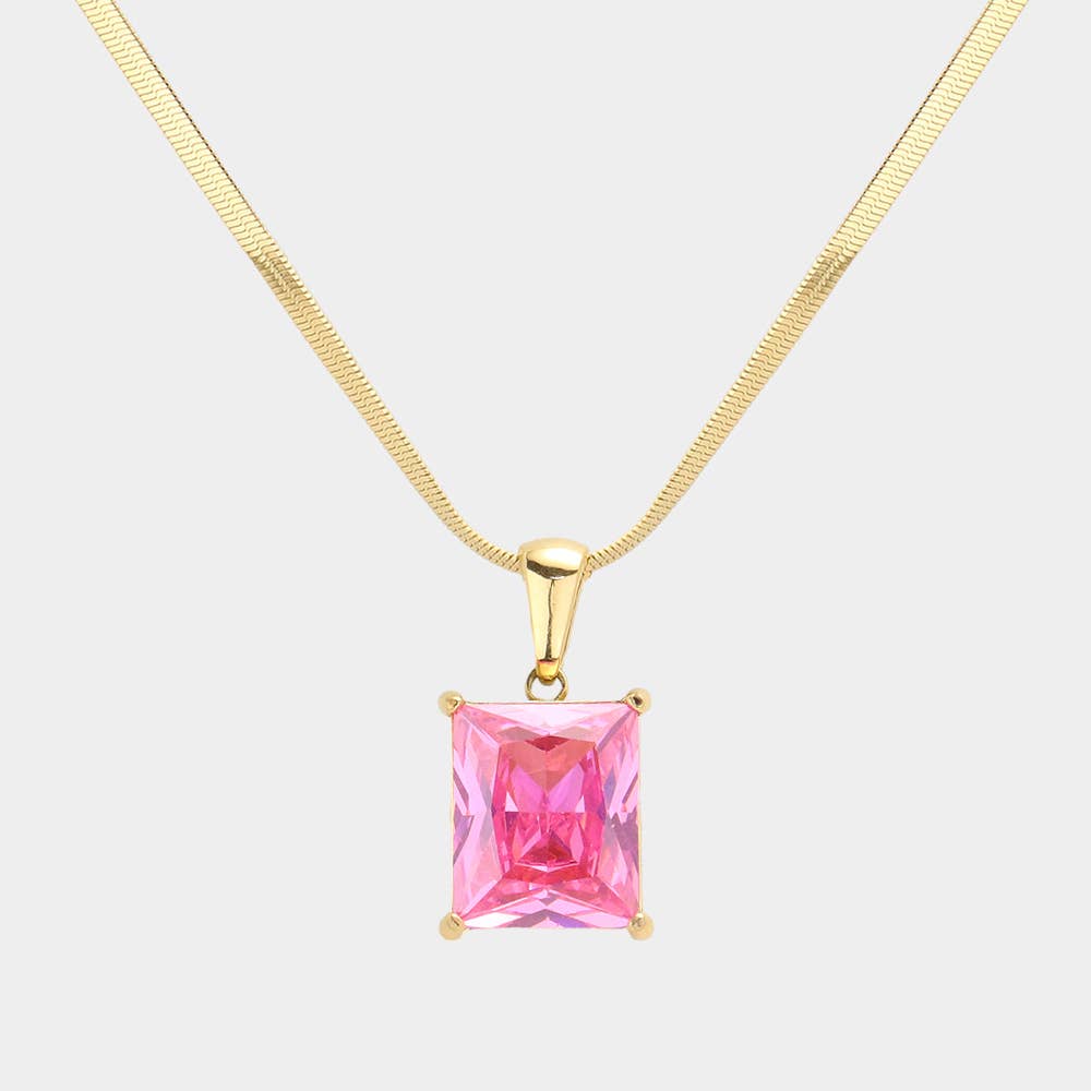 18K Gold Dipped CZ Rectangle Pendant Necklace