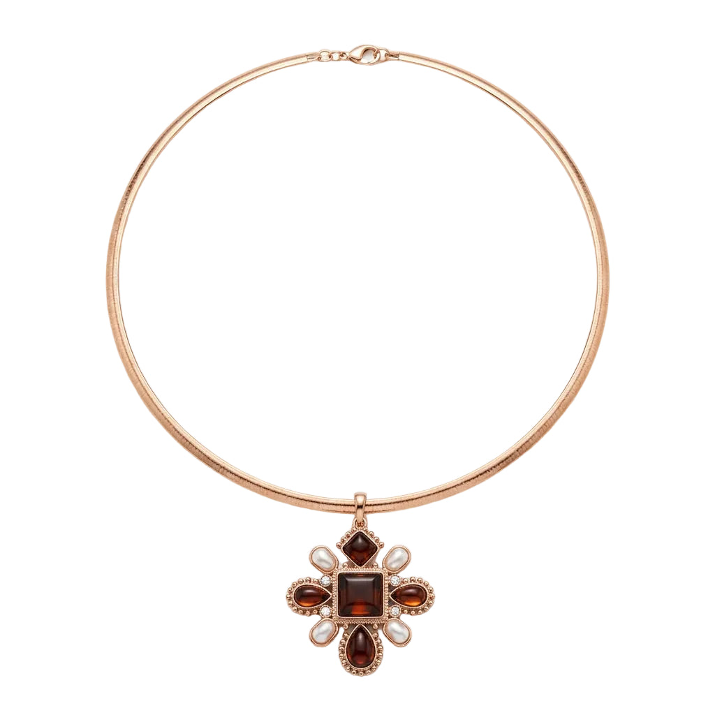Brown/Pearl Pendant Choker