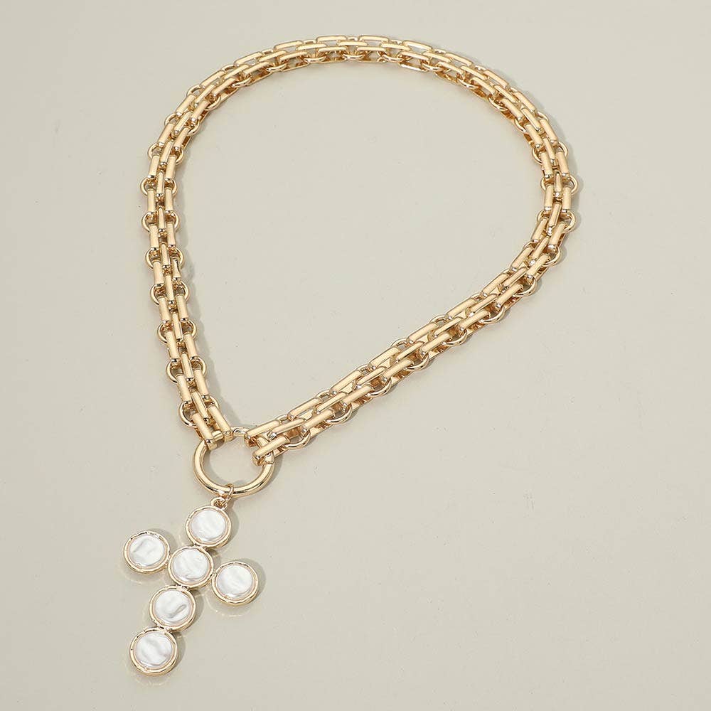 Pearl Cross Charm Necklace