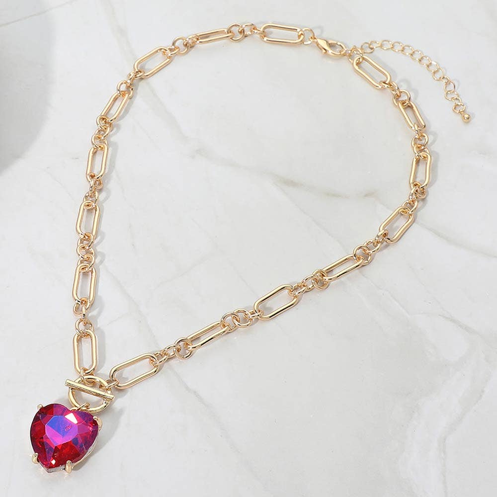 Chunky Heart Stone Cluster Toggle Pendant Necklace