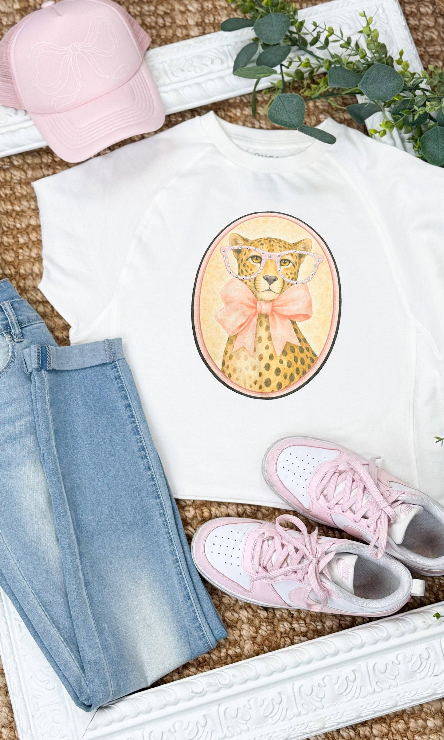 Cheetah with Rhinestone Specs Graphic Edgy Shirt