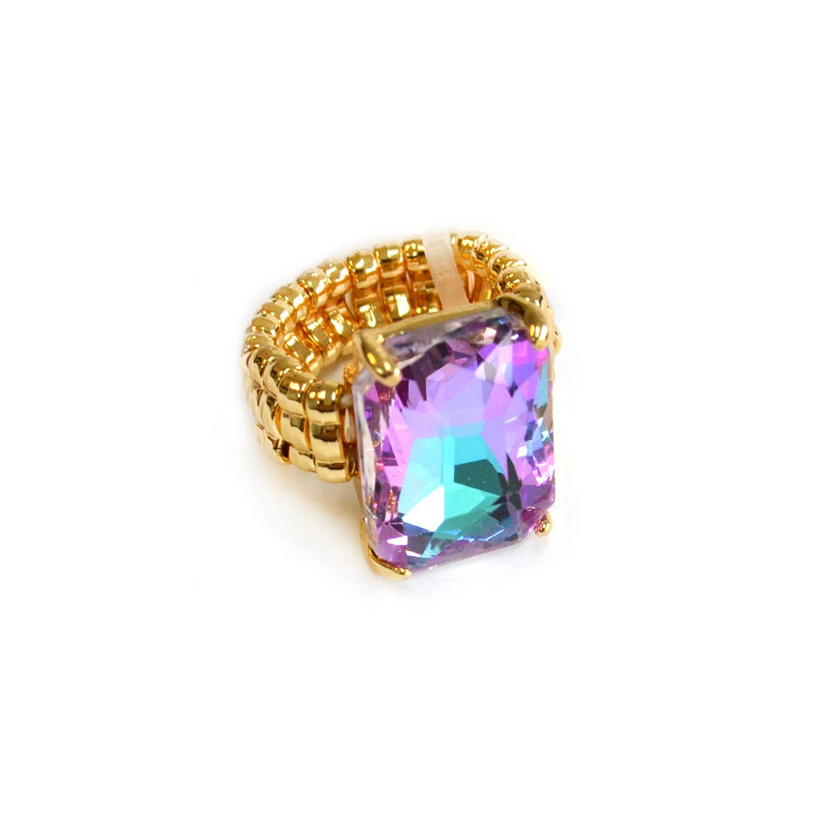 Rectangular Glass Cocktail Cut Stretched Adjustable Ring