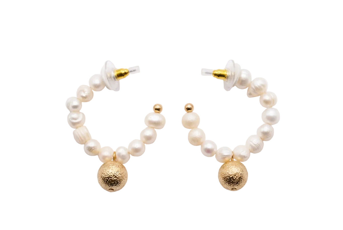Pearl Hoop Earring with Ball
