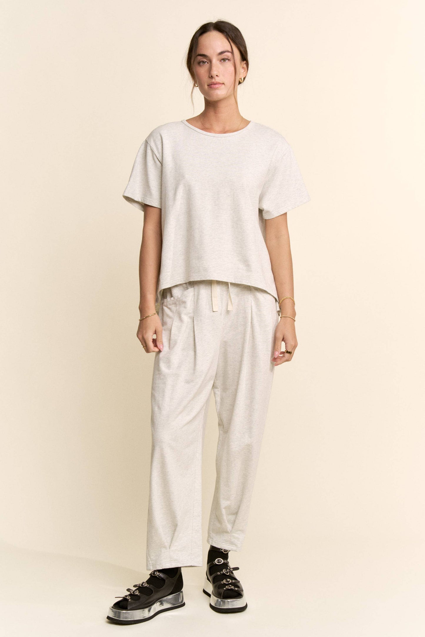 DETP40335-GARMENT WASHED PLEAT TOP PANTS SET