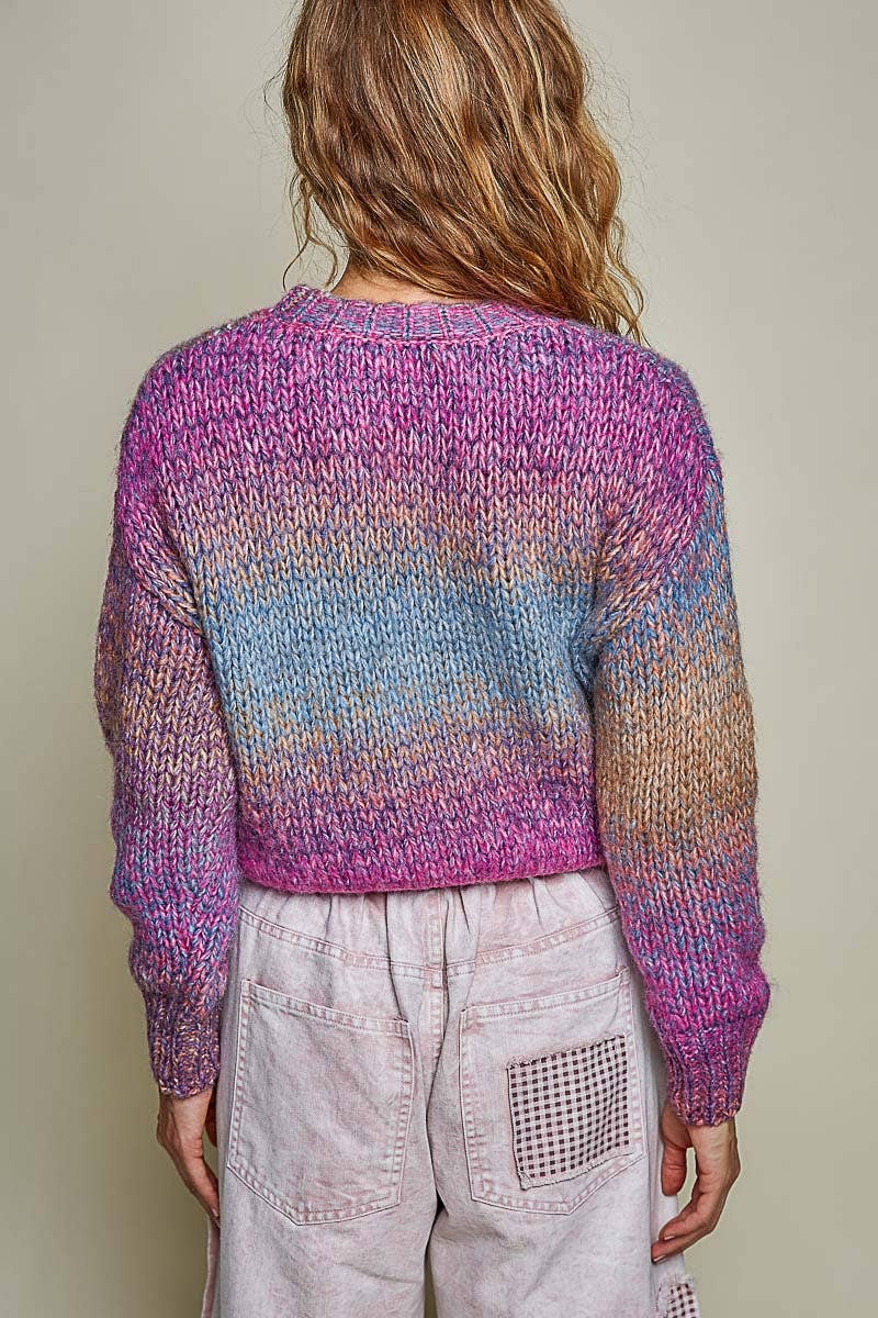 Chunky Knit Ombre Multi Color Relaxed Sweater