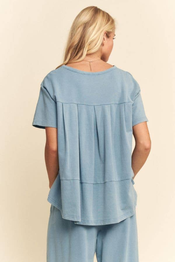 DETP40335-GARMENT WASHED PLEAT TOP PANTS SET