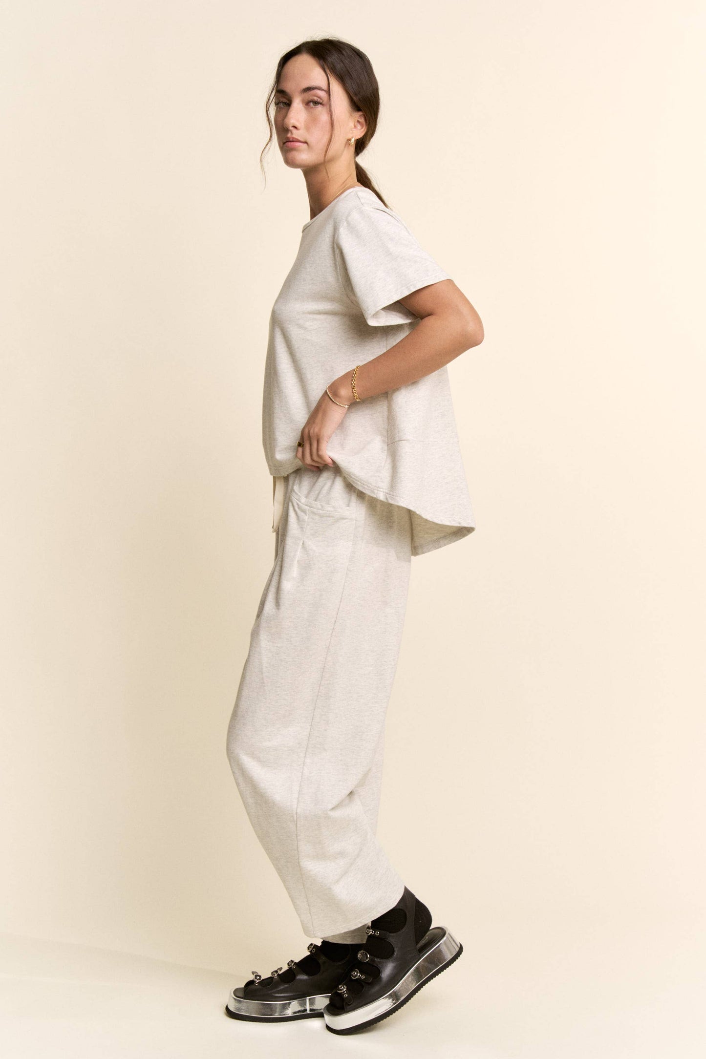 DETP40335-GARMENT WASHED PLEAT TOP PANTS SET