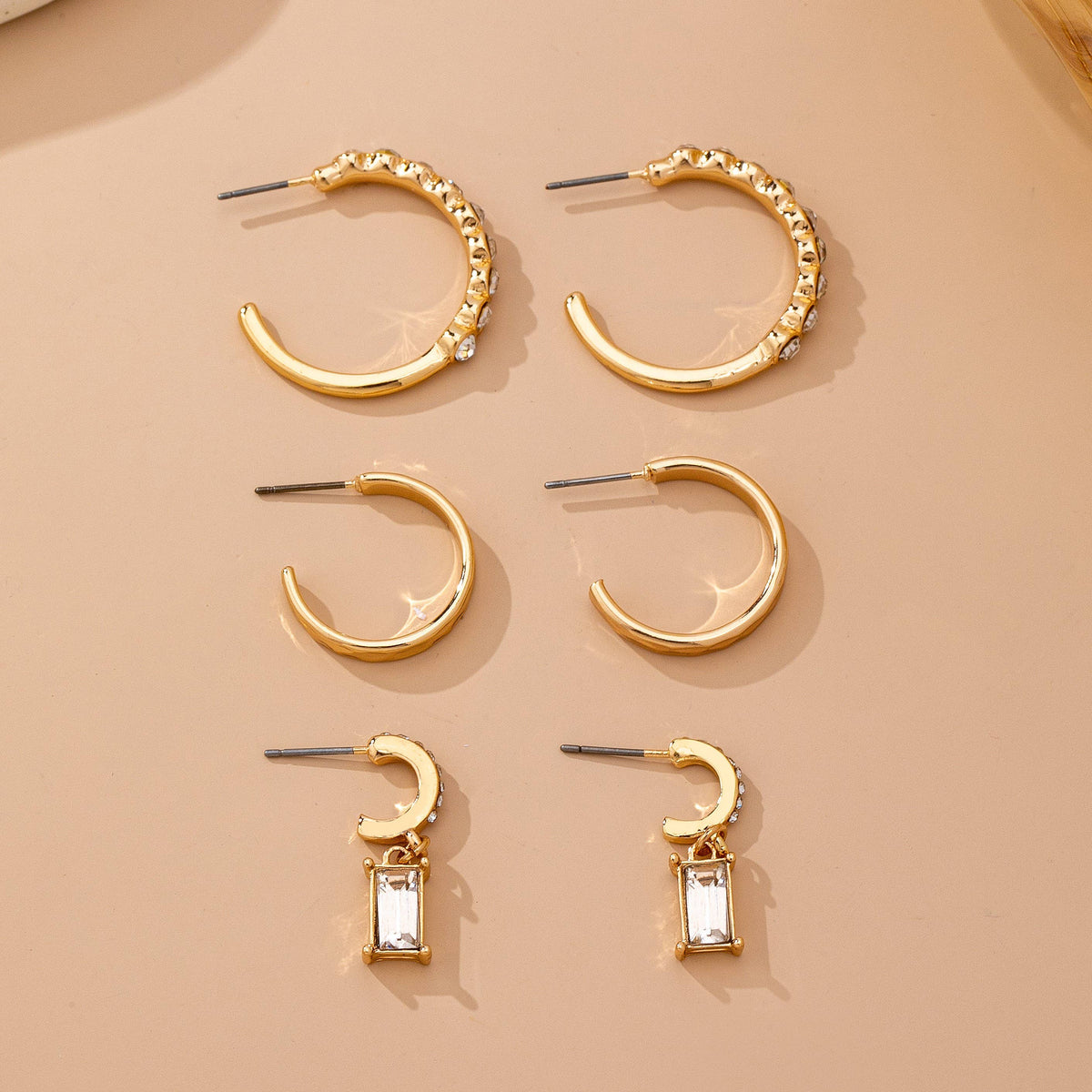 Crystal Gold Hoop Earring Set