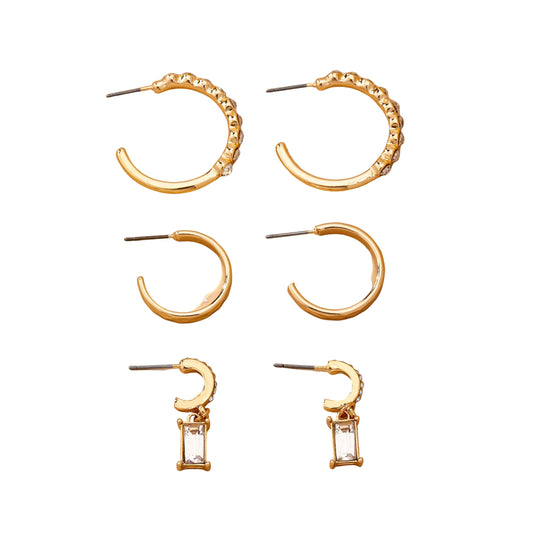 Crystal Gold Hoop Earring Set