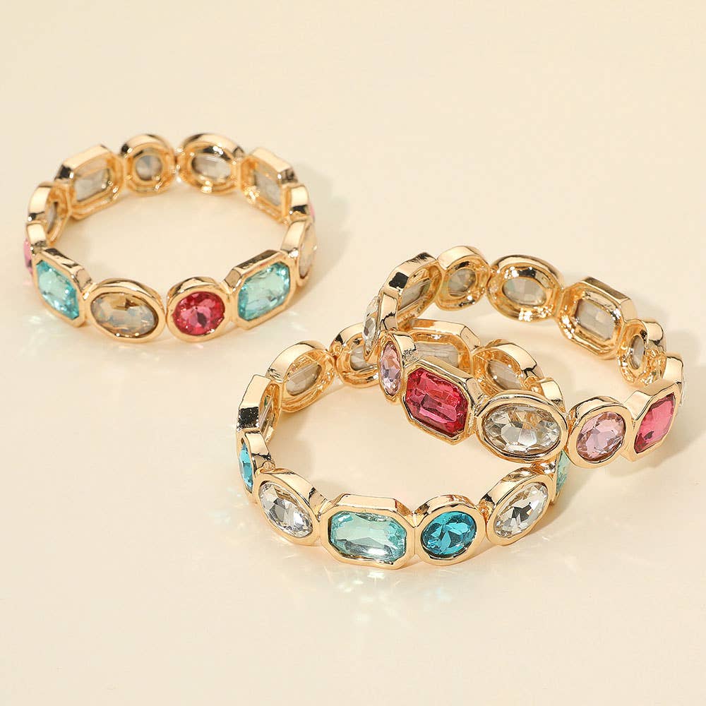 Oval Emerald Cut Stone Accented Stretch Bracelet