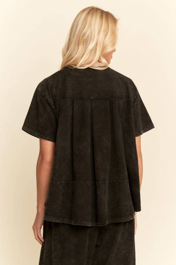 DETP40335-GARMENT WASHED PLEAT TOP PANTS SET