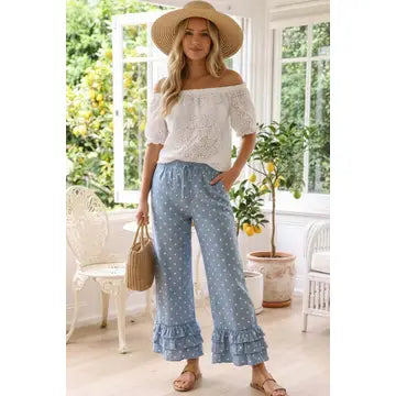 Polka Dot Ruffle Denim Pant