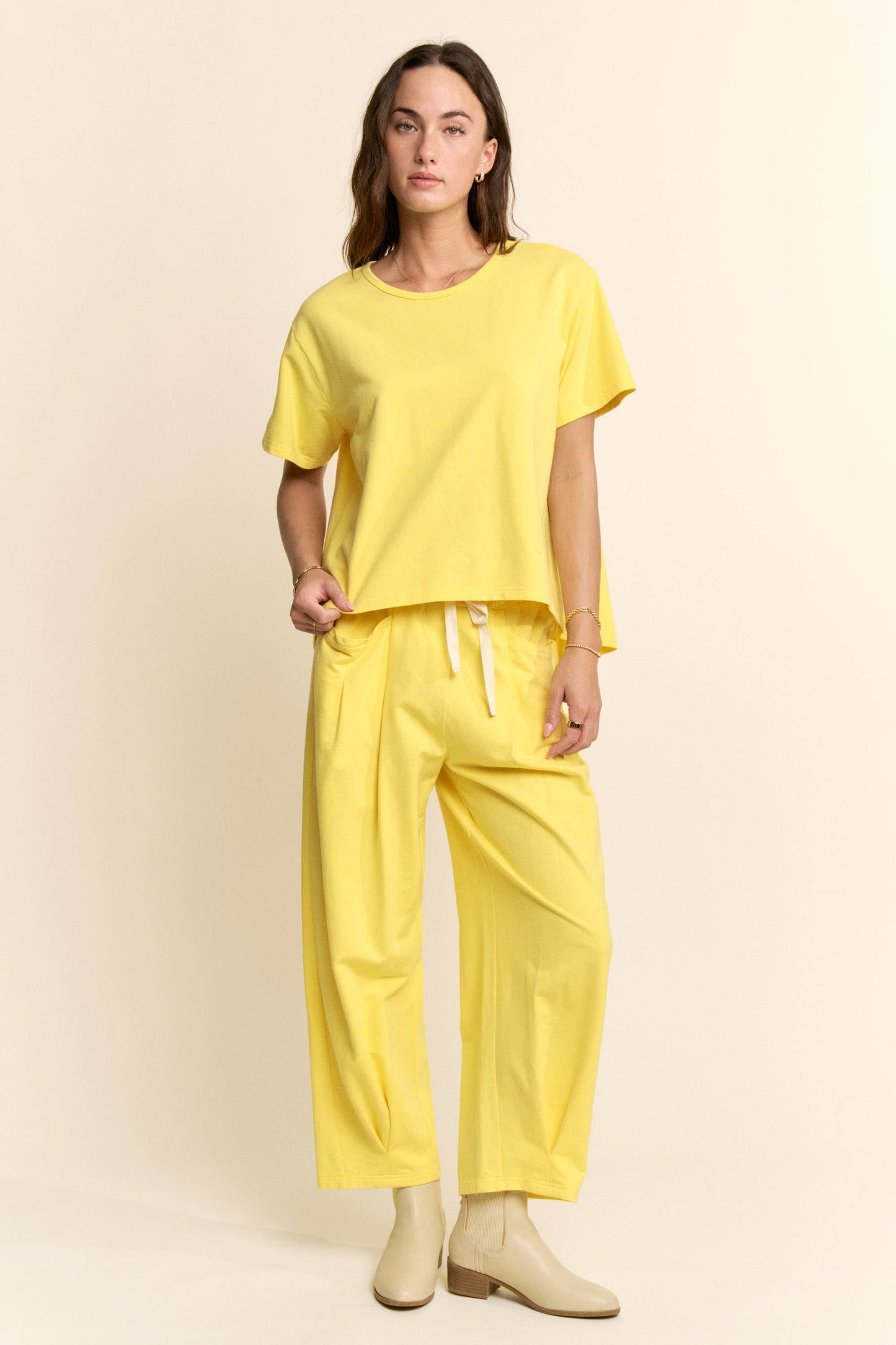 DETP40335-GARMENT WASHED PLEAT TOP PANTS SET