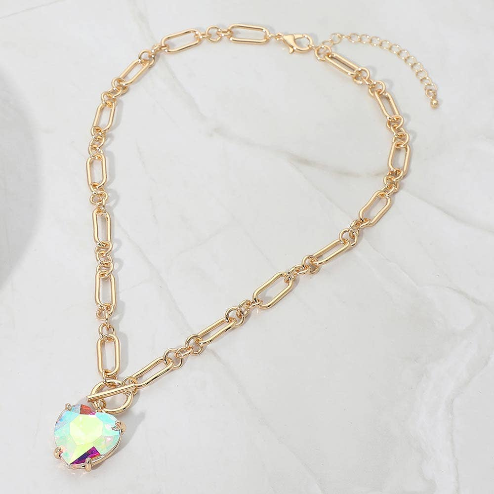 Chunky Heart Stone Cluster Toggle Pendant Necklace