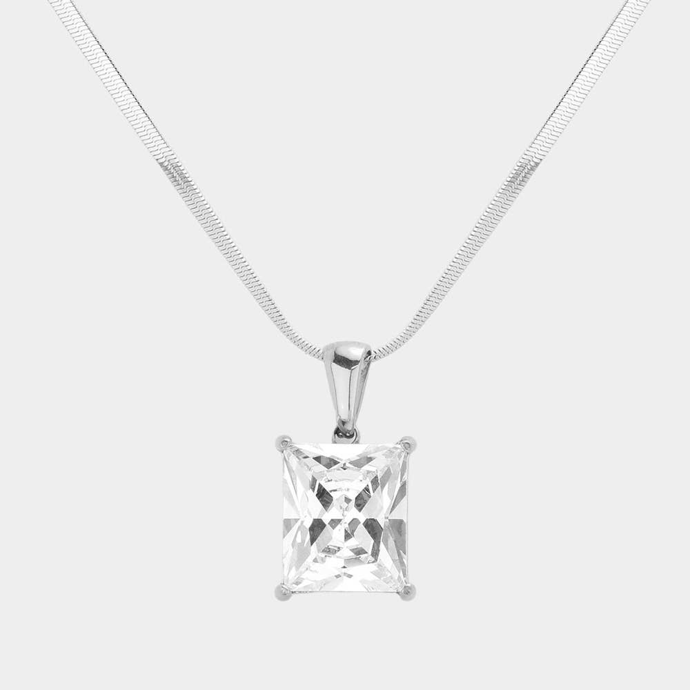 18K Gold Dipped CZ Rectangle Pendant Necklace