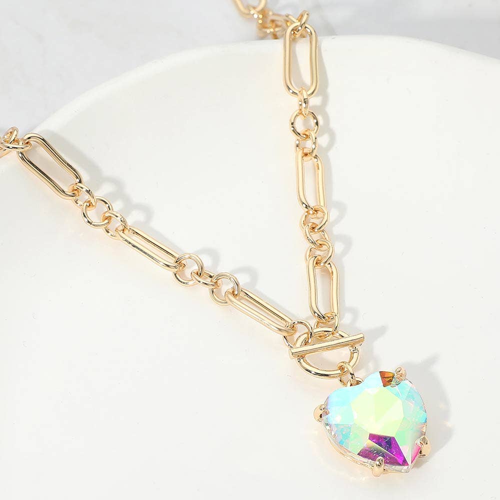 Chunky Heart Stone Cluster Toggle Pendant Necklace