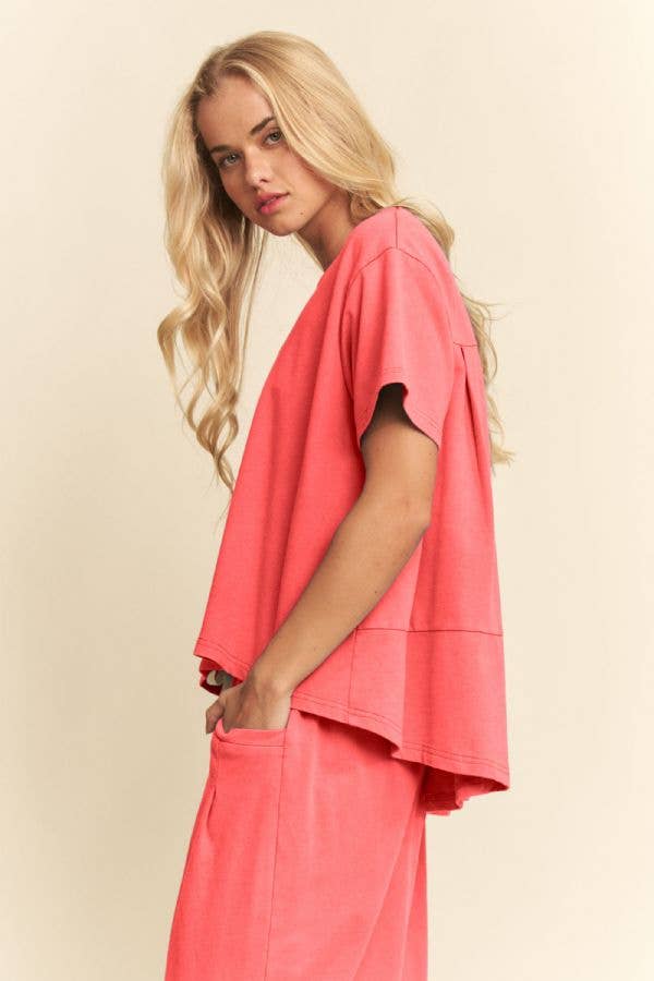 DETP40335-GARMENT WASHED PLEAT TOP PANTS SET