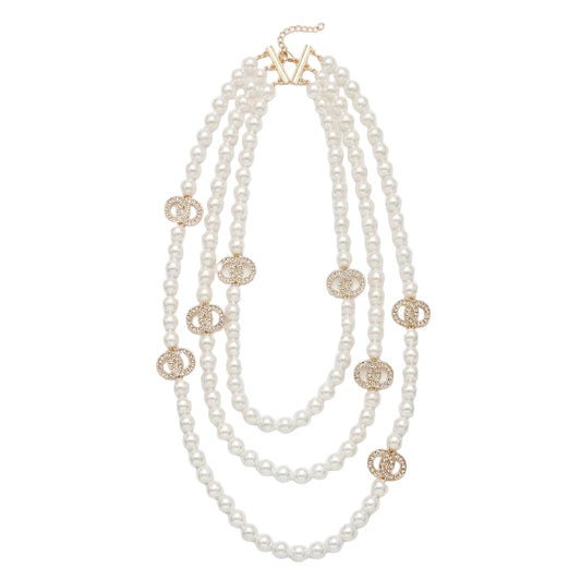 Triple Strand Pearls with Encrusted Double Circles