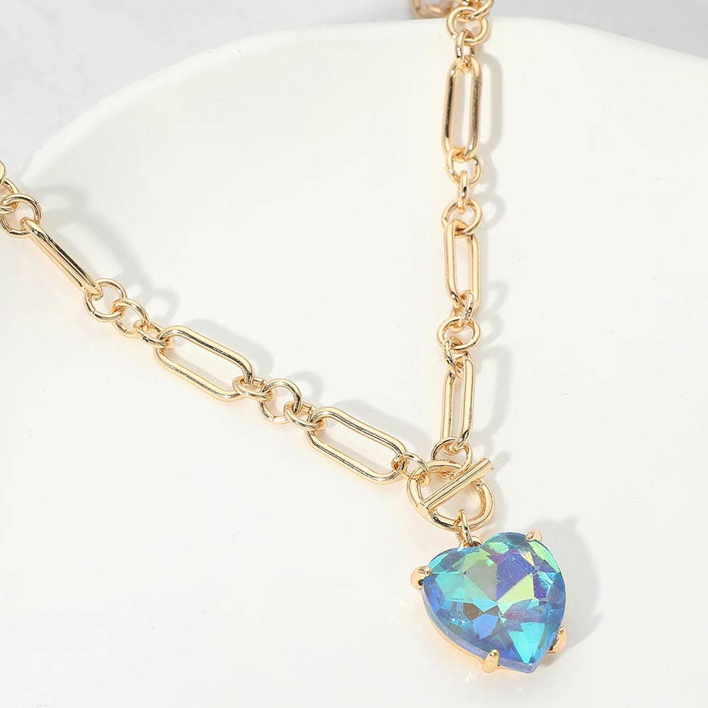 Chunky Heart Stone Cluster Toggle Pendant Necklace