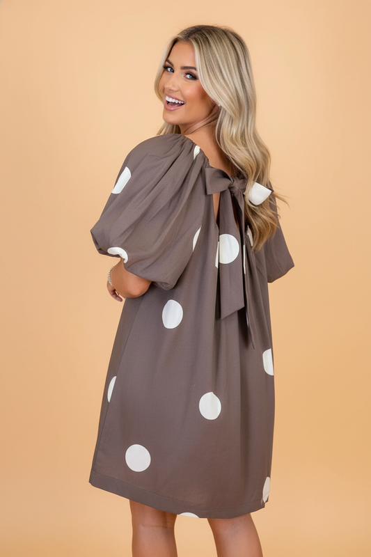 Polka Dot Bow Tie Back Puff Sleeve Mini Dress