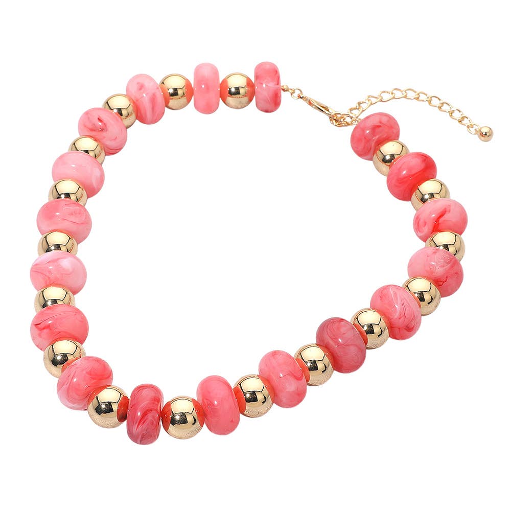 Chunky Resin Disc Metal Ball Beaded Statement Necklace