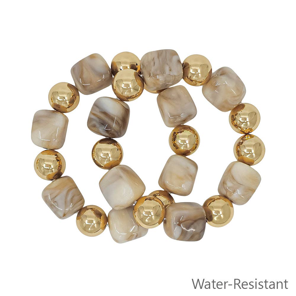 Set of 2 Gold and Natural Stretch Bracelets